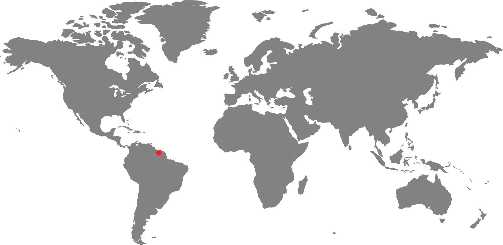 mapa de surinam en el mapa mundial vector