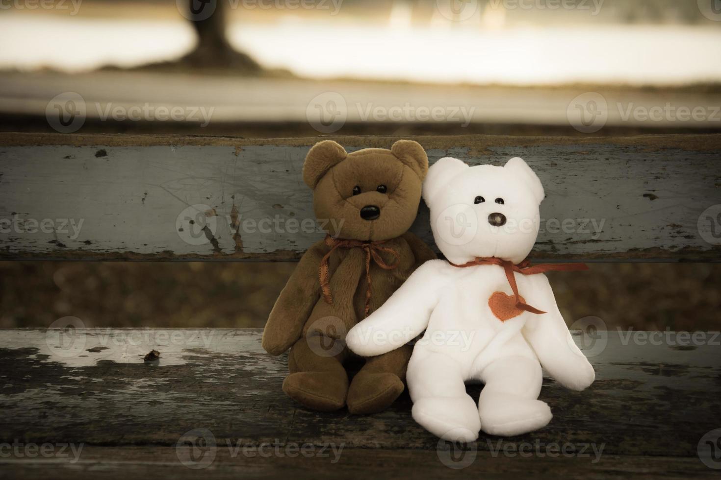 muñeco de oso de peluche en el banco foto