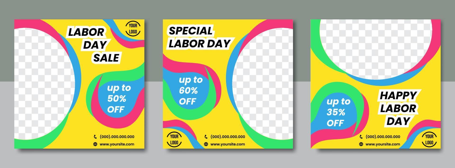 Set of social media post templates for labor day. suitable for sale, business, promotion, card, etc. vector