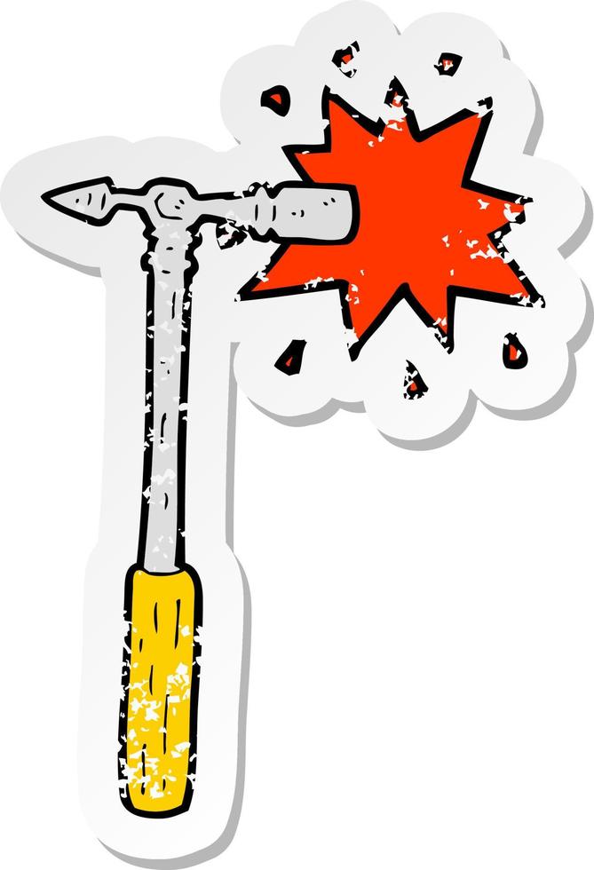 retro distressed sticker of a cartoon pin hammer vector