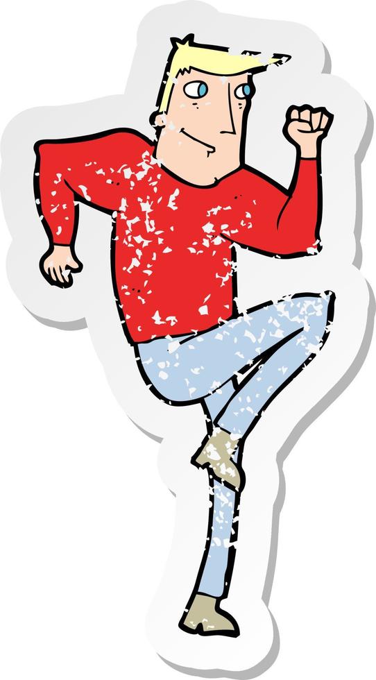 retro distressed sticker of a cartoon man jogging on spot vector