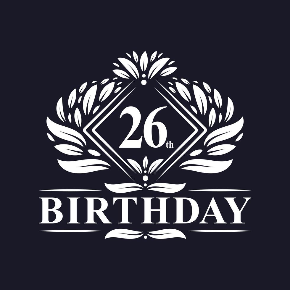 Logotipo de cumpleaños de 26 años, celebración de cumpleaños número 26 de lujo. vector