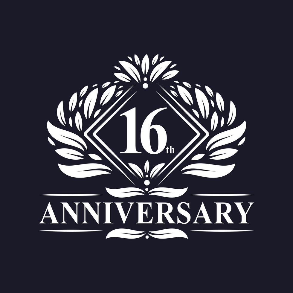 16 years Anniversary Logo, Luxury floral 16th anniversary logo. vector