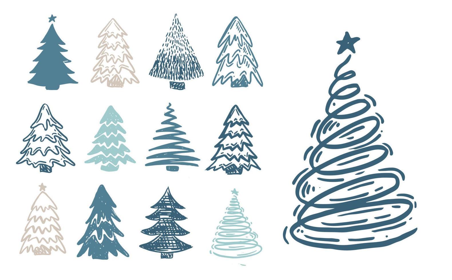 Christmas tree set, Hand drawn illustrations. vector