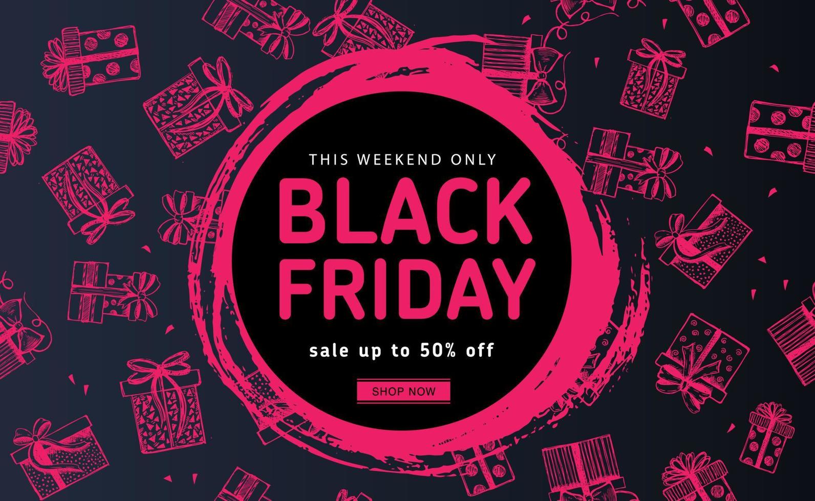 Black Friday Sale. Doodle icons of gift box. Hand drawn style. Vector. vector