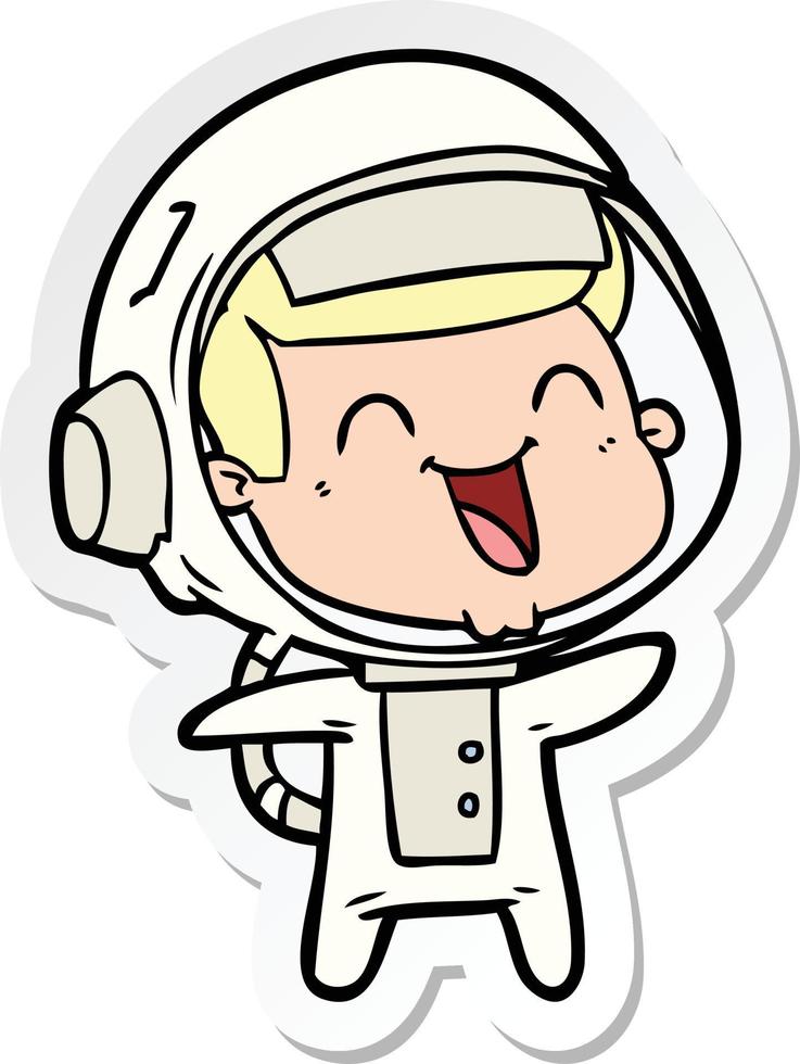 sticker of a happy cartoon astronaut vector