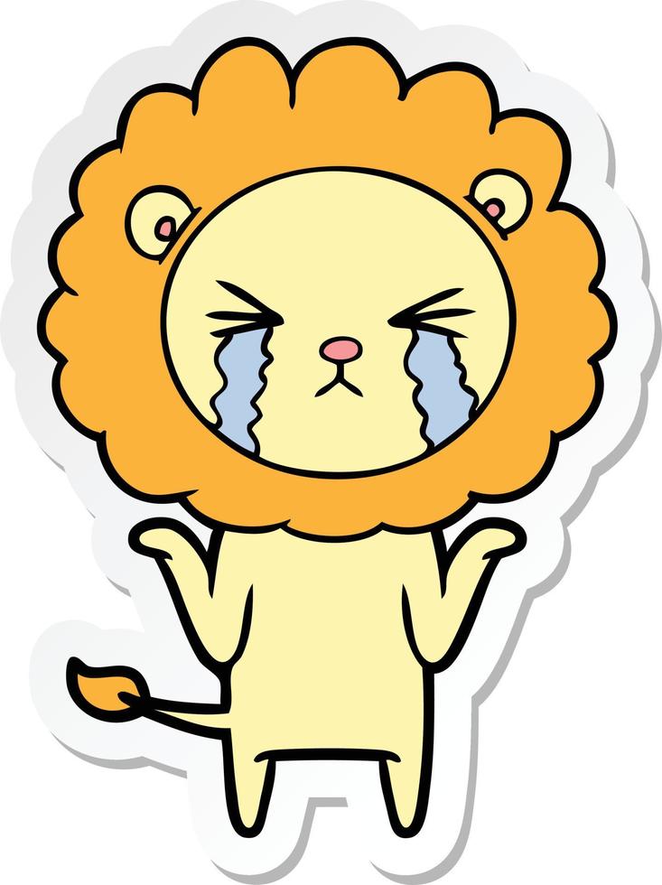 sticker of a cartoon crying lion vector