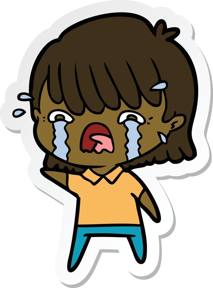 sticker of a cartoon girl crying vector
