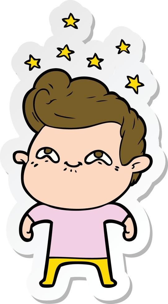 sticker of a cartoon excited man vector