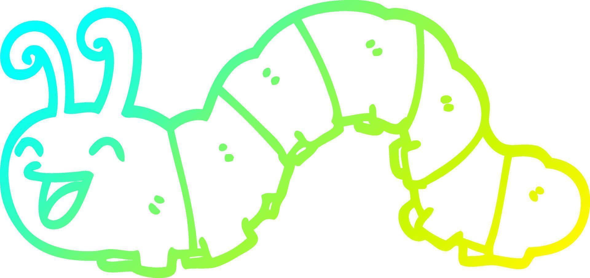cold gradient line drawing cartoon laughing caterpillar vector