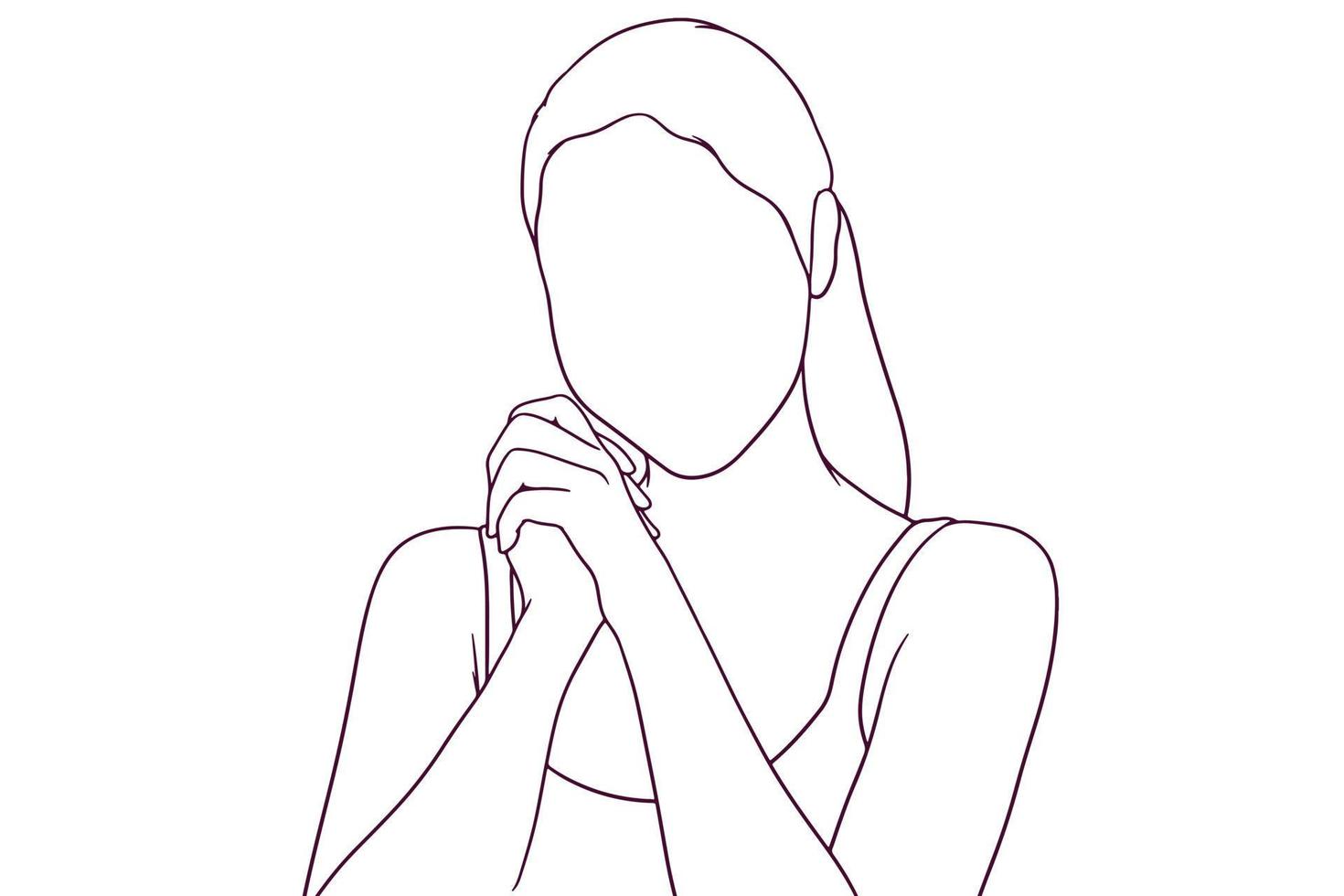 hermosa mujer mostrando gesto feliz estilo dibujado a mano ilustración vectorial vector