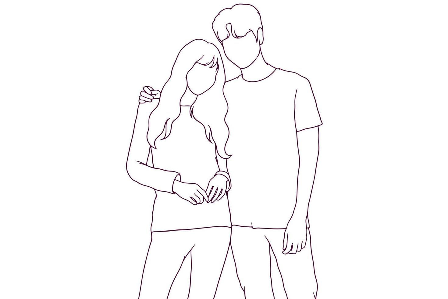 young couple hand drawn style vector illustration