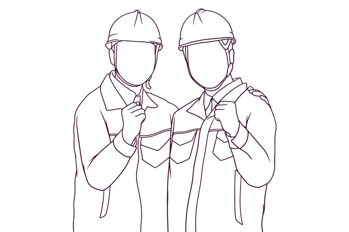 engineer team showing success gesture hand drawn style vector illustration