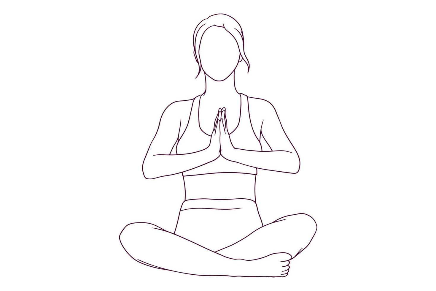 woman in fitness suit doing yoga pose hand drawn style vector illustration