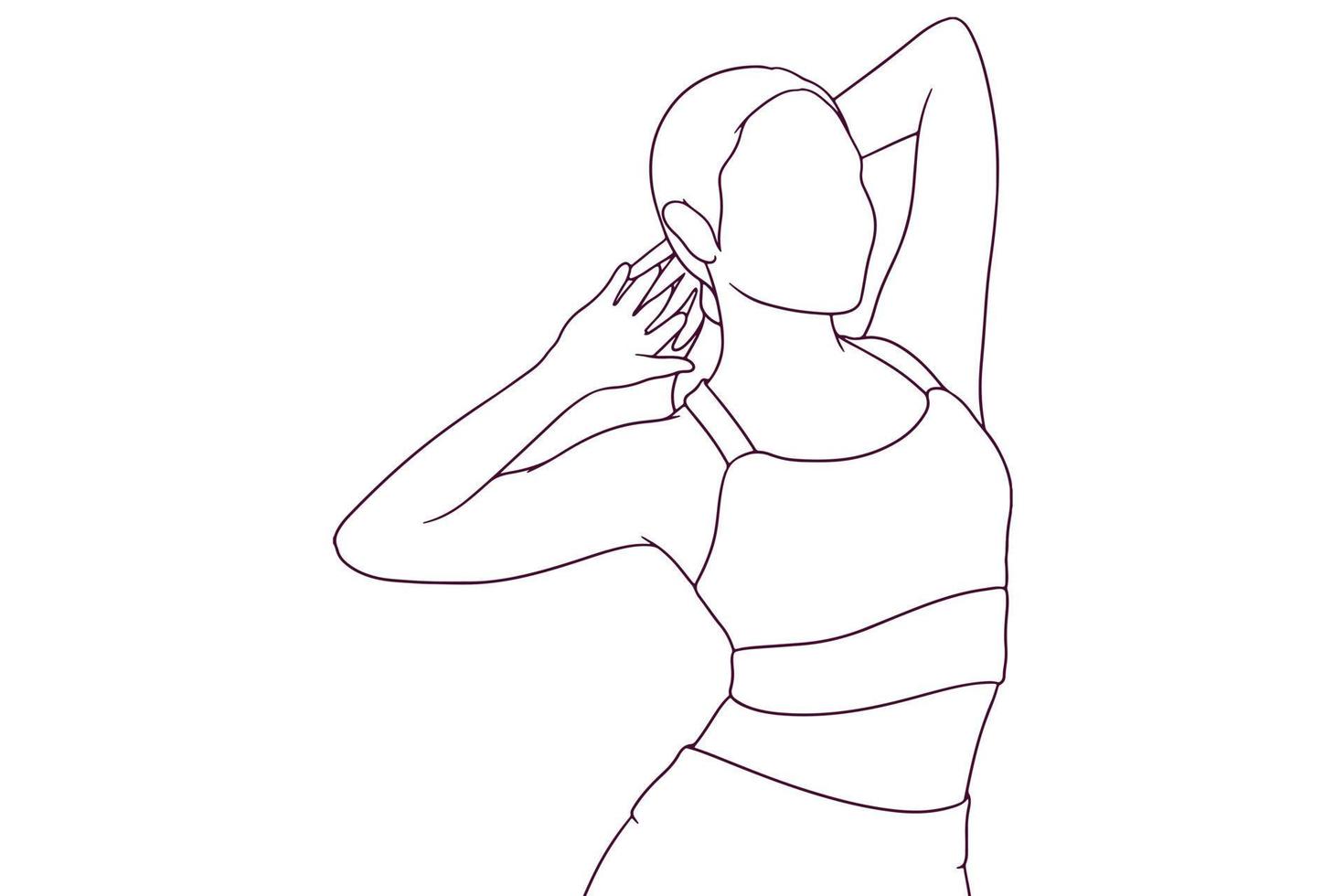 mujer en traje de fitness posando ilustración vectorial de estilo dibujado a mano vector