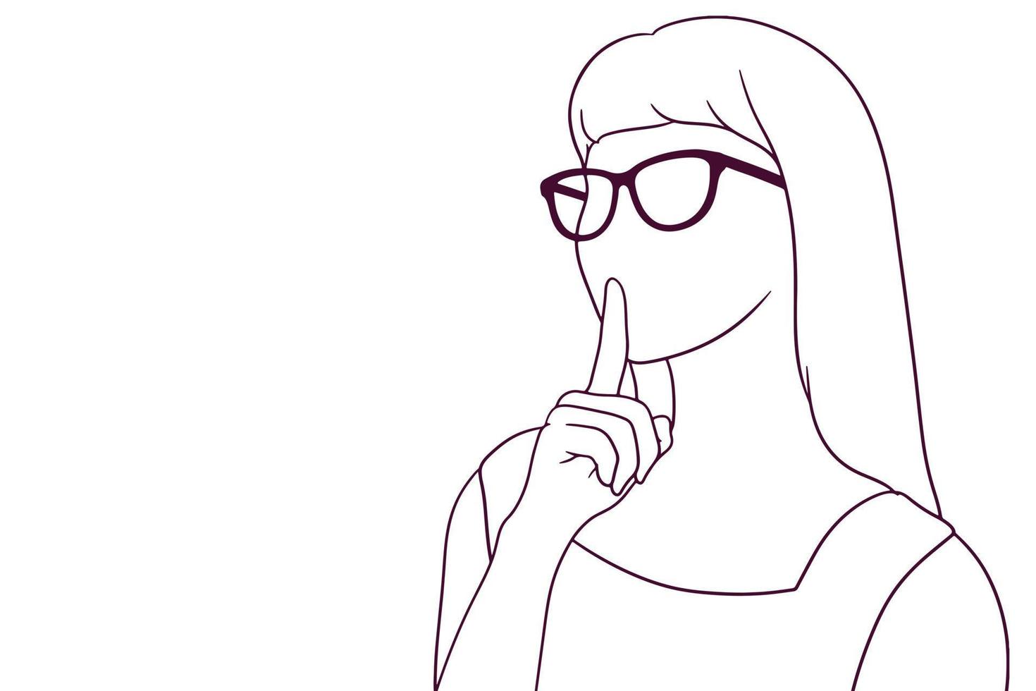 girl with glasses showing silence gesture hand drawn style vector illustration