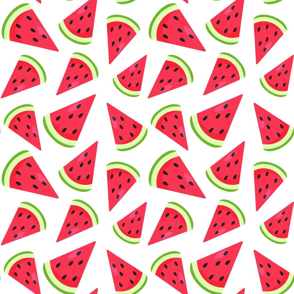 Funny seamless pattern with colorful watermelon pieces. Red, pink and green colors. Positive summer mood. Endless design. Print for textile, clothes, gift wrap, cards, design and decor vector