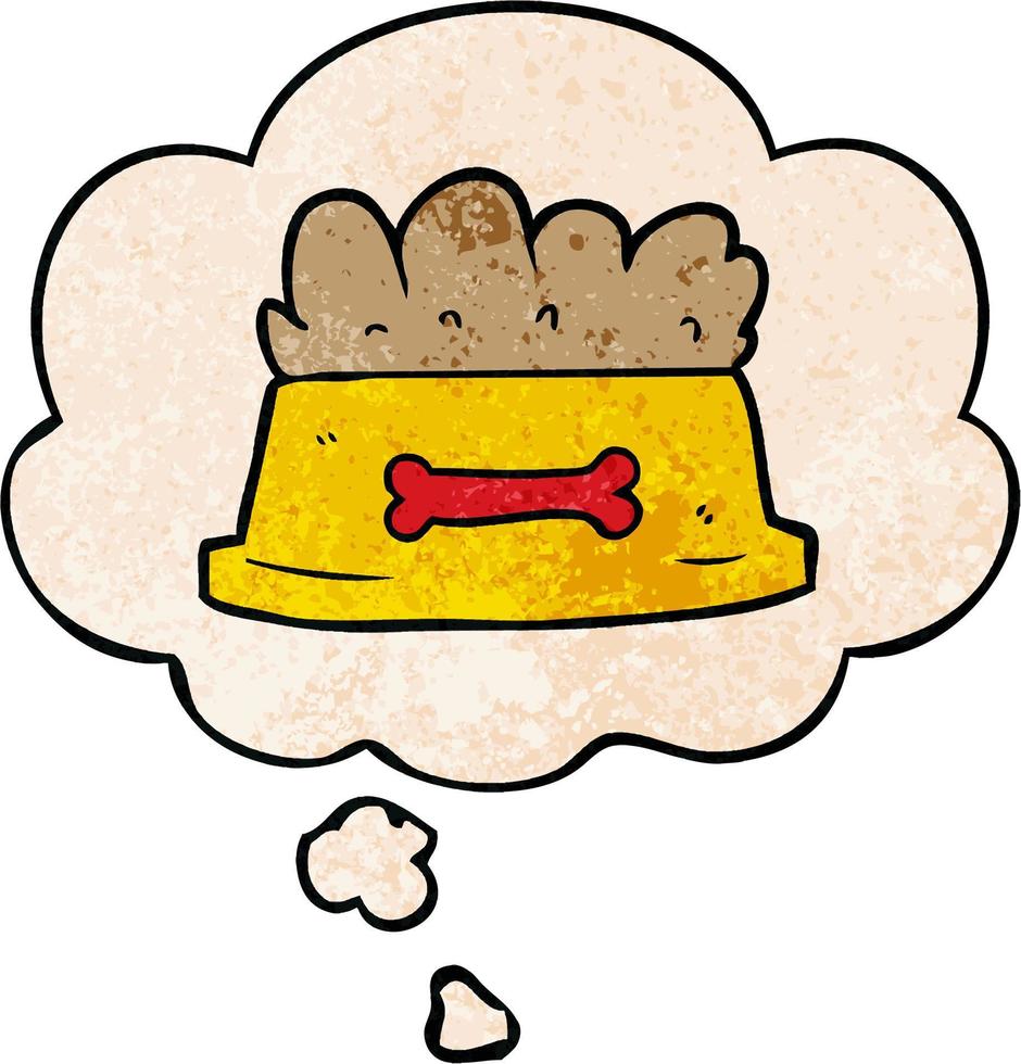 cartoon bowl of dog food and thought bubble in grunge texture pattern style vector
