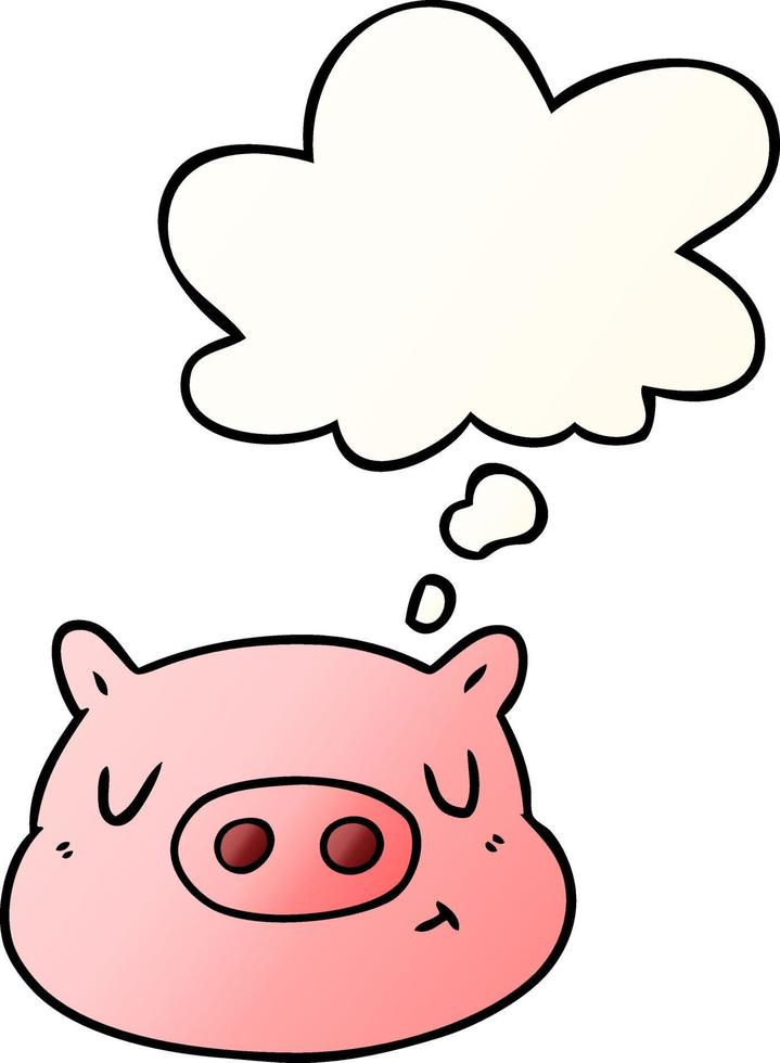 cartoon pig face and thought bubble in smooth gradient style vector