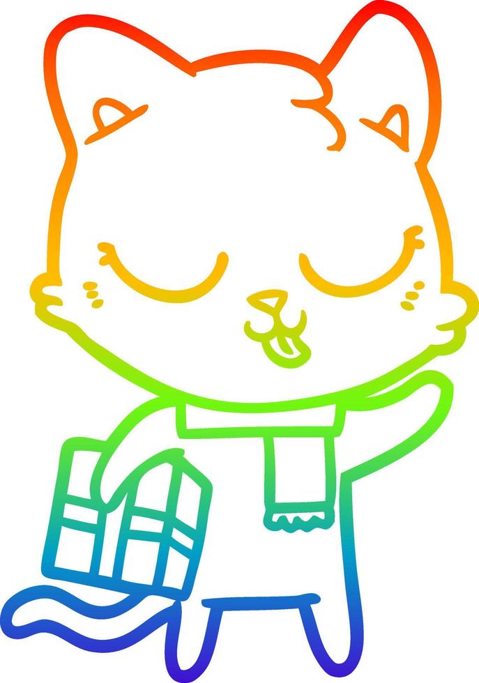 rainbow gradient line drawing cartoon cat vector