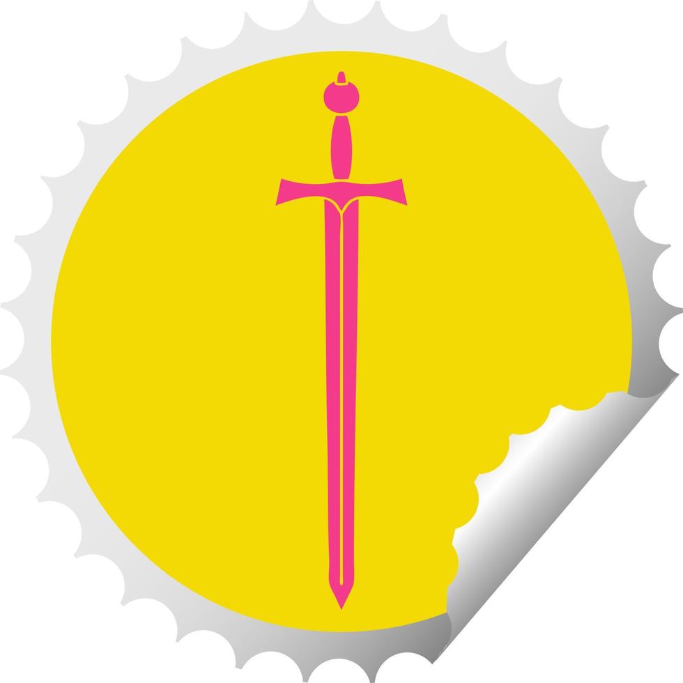 espada de dibujos animados de etiqueta engomada de peeling circular peculiar vector