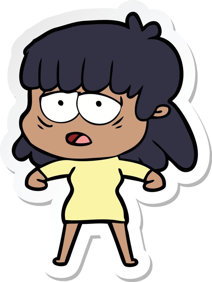 sticker of a cartoon tired woman vector