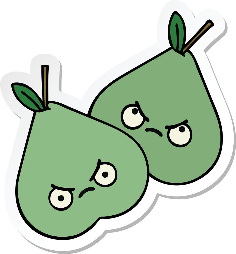 sticker of a cute cartoon green pear vector