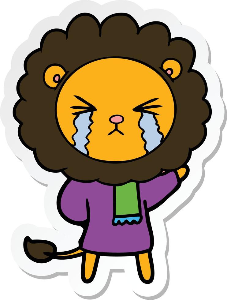 sticker of a cartoon crying lion vector