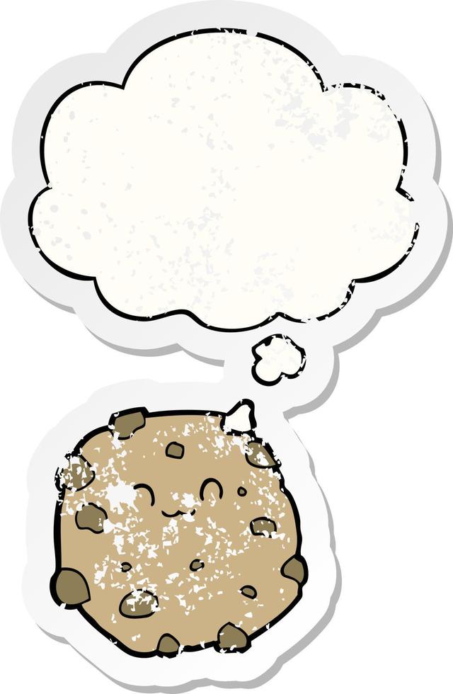 cartoon biscuit and thought bubble as a distressed worn sticker vector