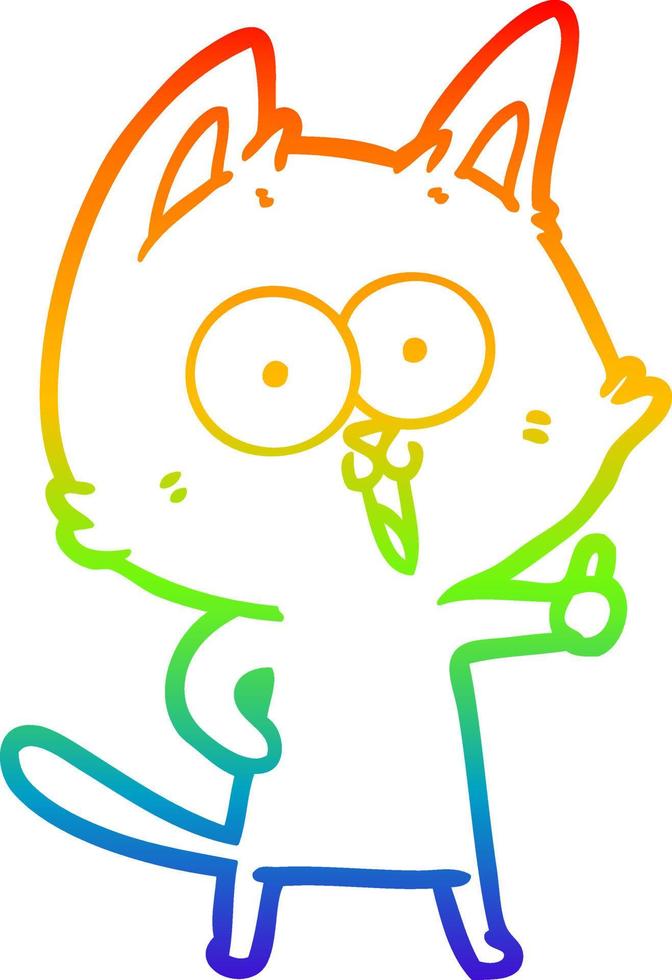 rainbow gradient line drawing funny cartoon cat vector