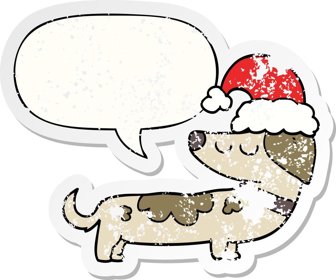 perro de dibujos animados con sombrero de navidad y burbuja de habla pegatina angustiada vector