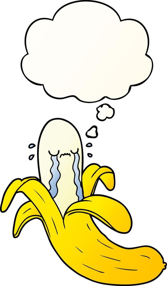 cartoon crying banana and thought bubble in smooth gradient style vector