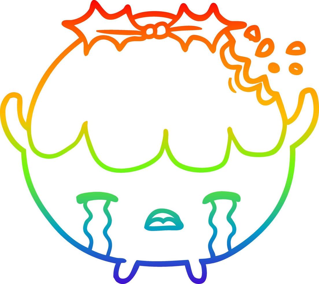 rainbow gradient line drawing christmas pudding crying vector