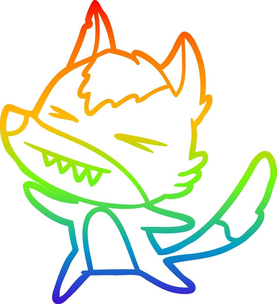 rainbow gradient line drawing angry wolf cartoon vector