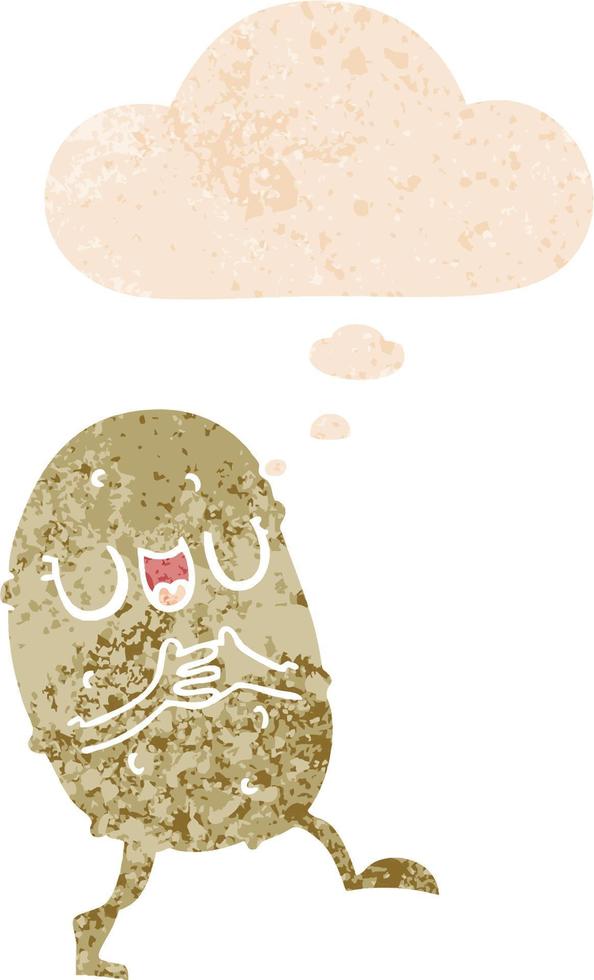 cartoon happy potato and thought bubble in retro textured style vector