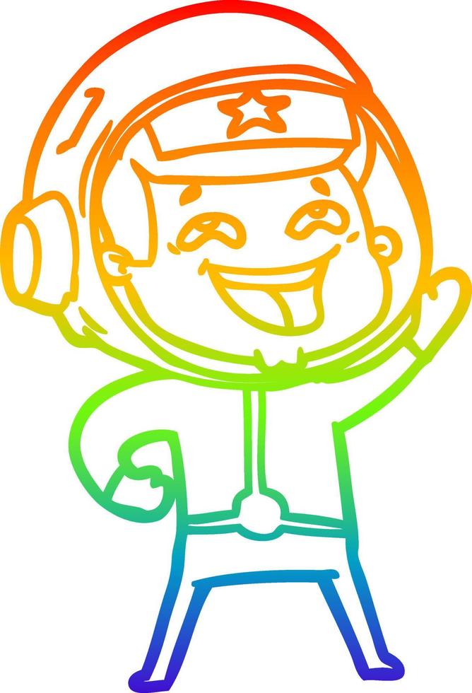 rainbow gradient line drawing cartoon laughing astronaut vector