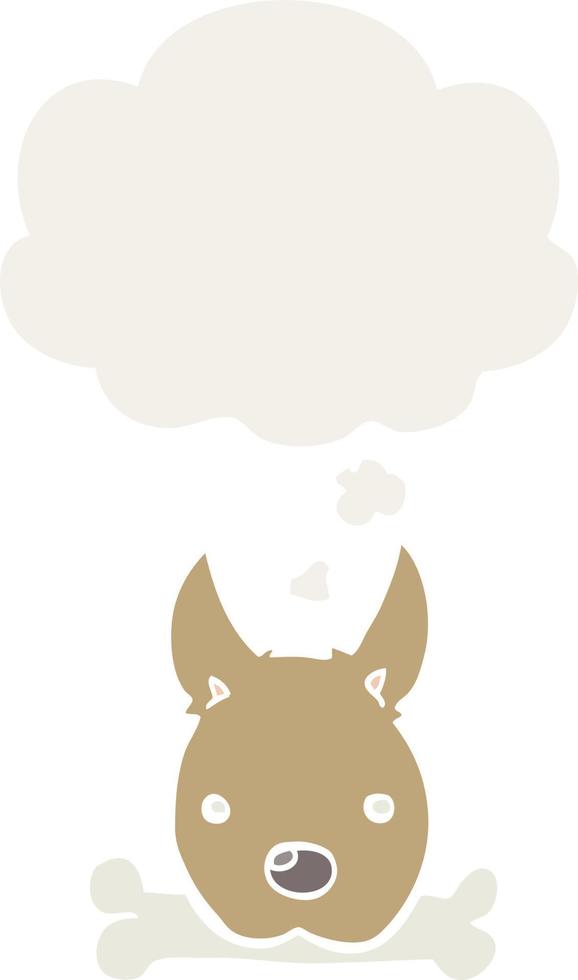 cartoon dog with bone and thought bubble in retro style vector