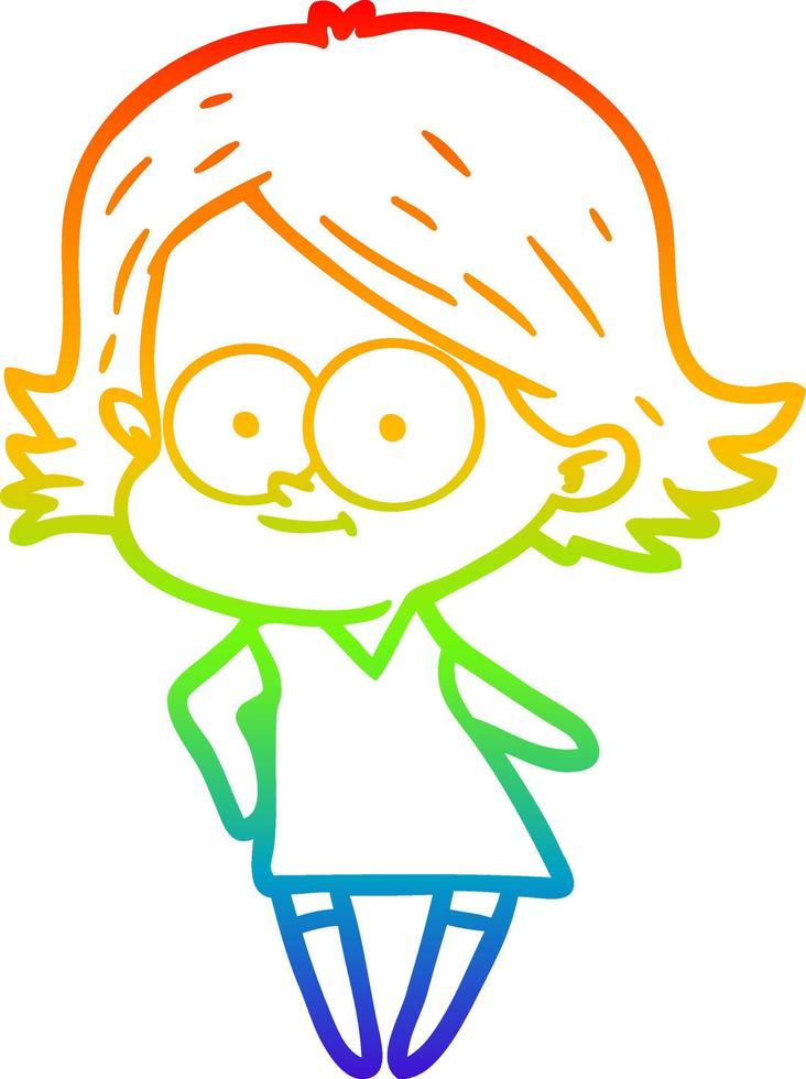 rainbow gradient line drawing happy cartoon girl vector