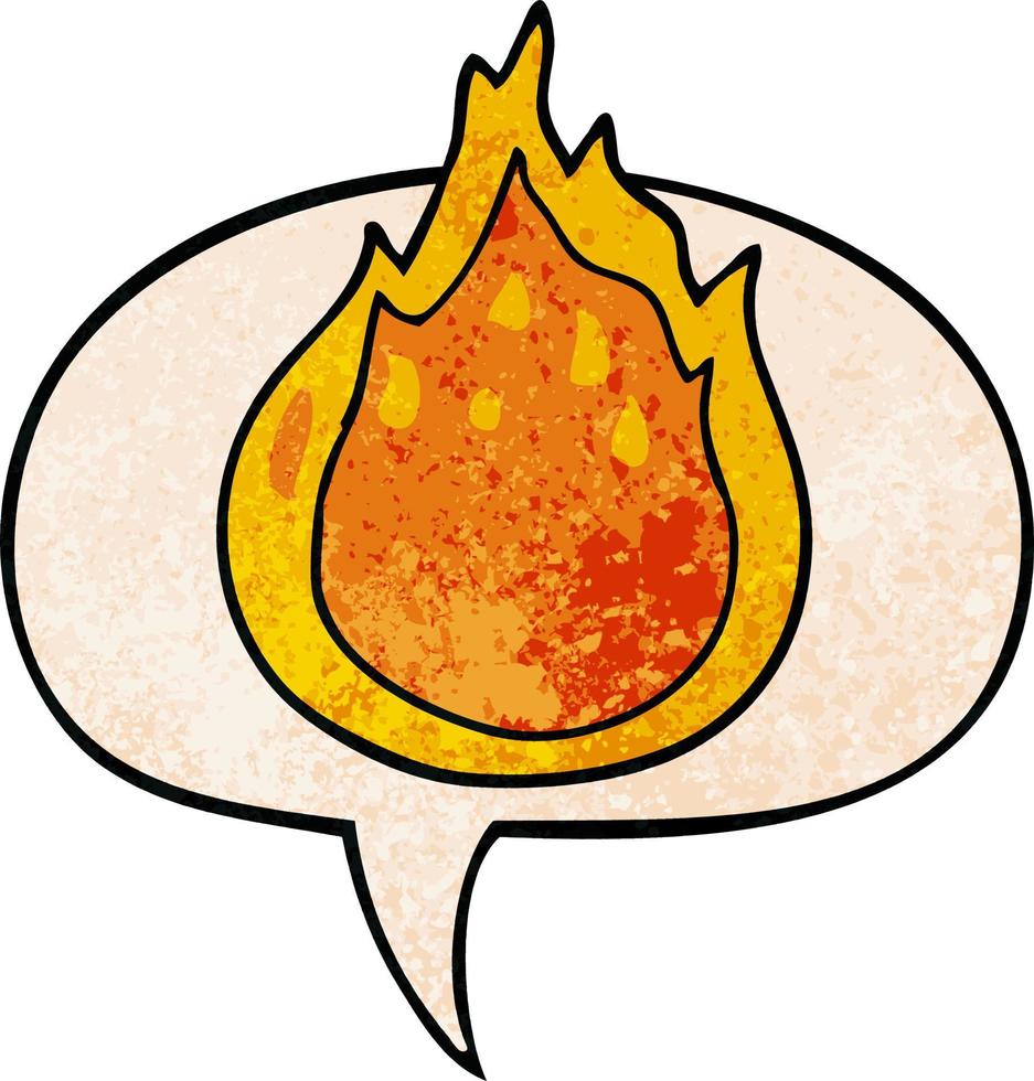 cartoon fire and speech bubble in retro texture style vector