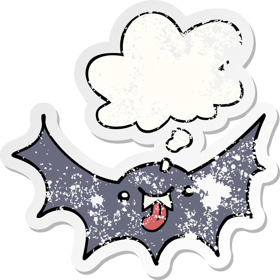 cartoon vampire bat and thought bubble as a distressed worn sticker vector