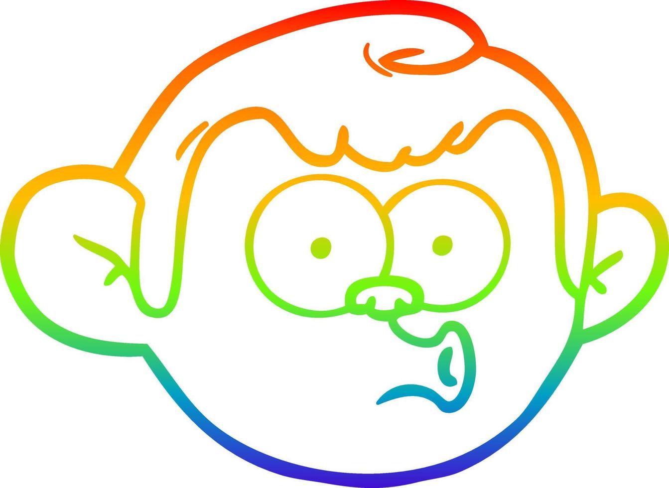 rainbow gradient line drawing cartoon monkey face vector