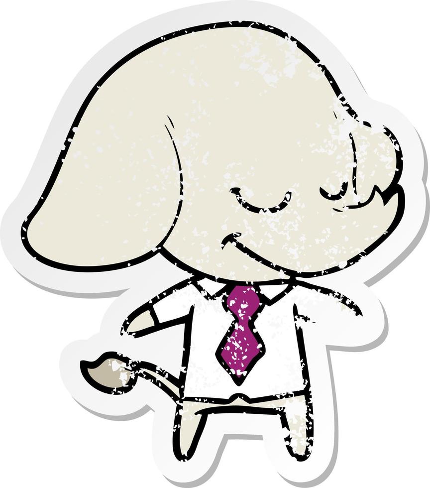 distressed sticker of a cartoon smiling elephant manager vector