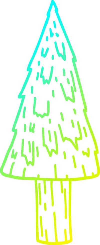 cold gradient line drawing cartoon christmas tree vector