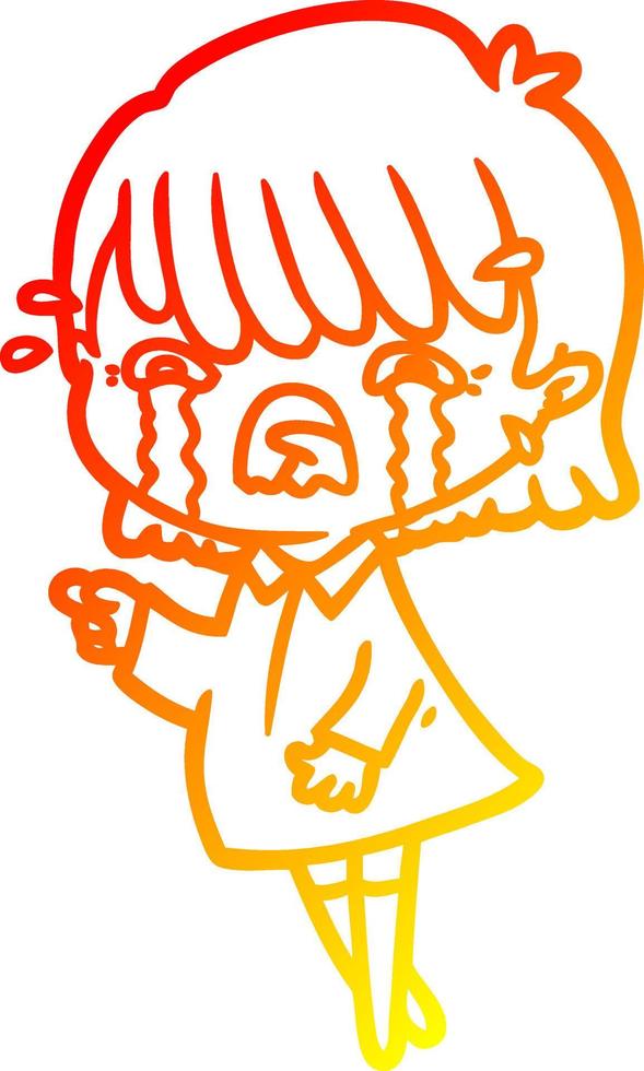 warm gradient line drawing cartoon girl crying vector