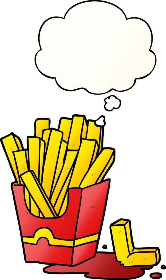 cartoon fries and thought bubble in smooth gradient style vector