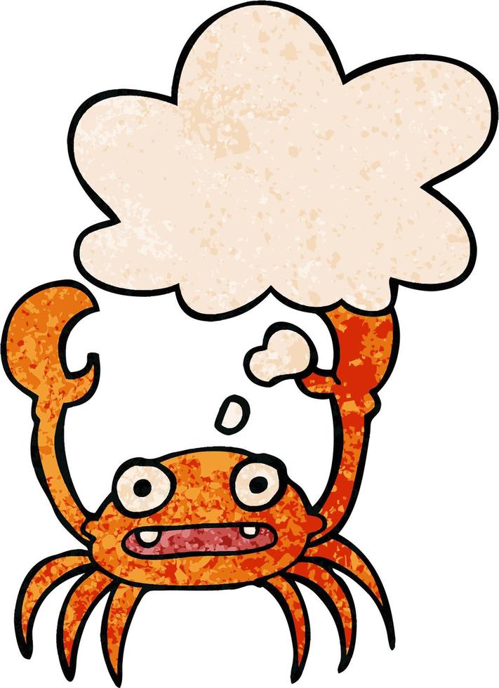 cartoon crab and thought bubble in grunge texture pattern style vector