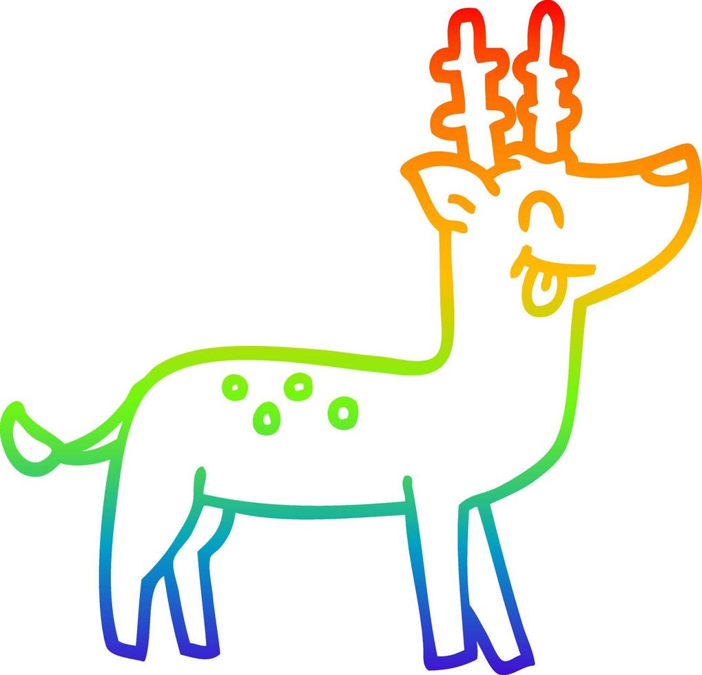 rainbow gradient line drawing cartoon happy reindeer vector