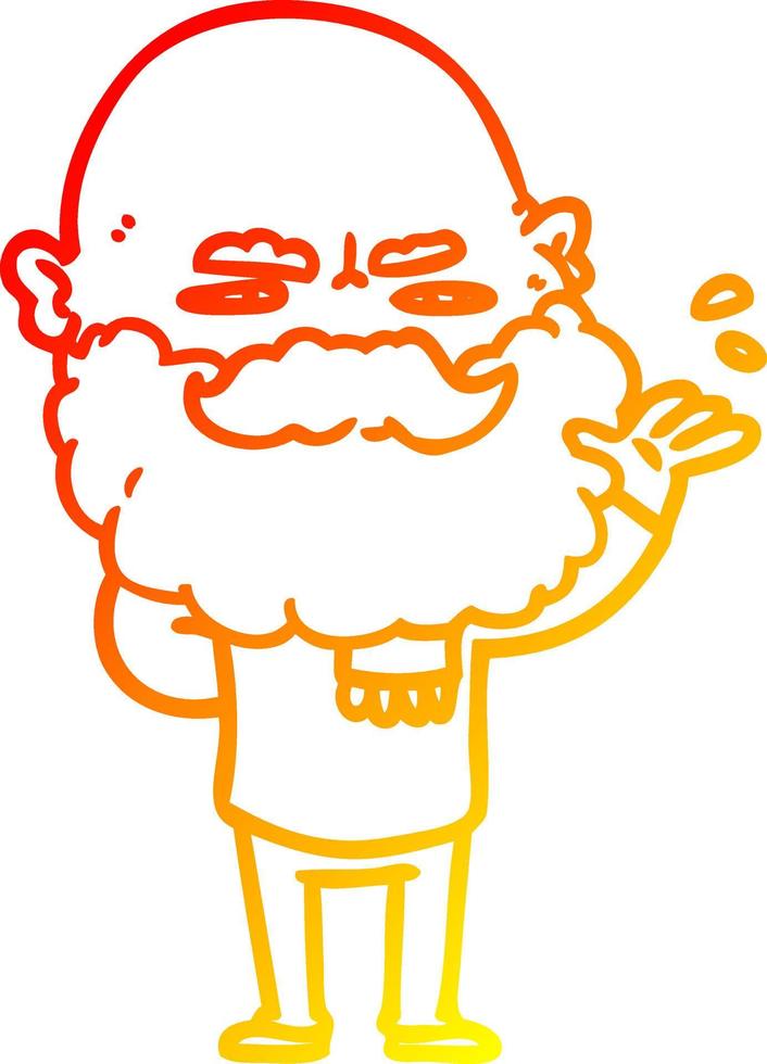 warm gradient line drawing cartoon dismissive man with beard frowning vector