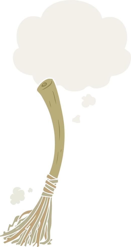 cartoon magic broom and thought bubble in retro style vector