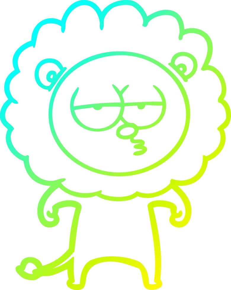 cold gradient line drawing cartoon bored lion vector